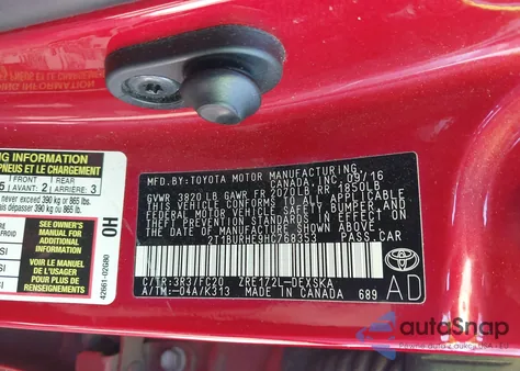 2017 Toyota Corolla Se из США, поврежденный, VIN 2T1BURHE9HC768353